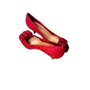 Alex Marie Red Kitten Heels 6M Textured Floral Pumps Dress Shoes